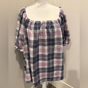 Lane Bryant Plaid Top in Pink and Blue